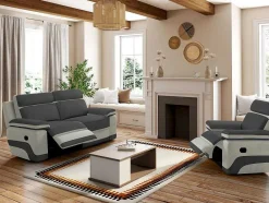 Vente-unique Relaxbanken Met Manuele Relaxfunctie-Driezits Relaxbank Van Microvezel Talca - Antraciet En Licht Grijs