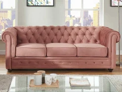 Vente-unique Zitbank-Driezitsbank Chesterfield - Fluweel - Pastel Roze