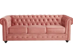 Vente-unique Zitbank-Driezitsbank Chesterfield - Fluweel - Pastel Roze
