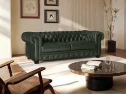 LINEA SOFA Chesterfield Zitbank-Driezitsbank Chesterfield Brenton 100% Buffelleer - Empire Groen