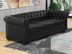 Vente-unique Kunstleren Zitbank-Driezitsbank Chesterfield Van Kunstleer - Zwart