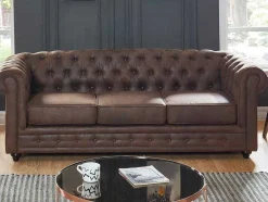 Vente-unique Zitbank-Driezitsbank Chesterfield Van Microvezel Met Vintage Look