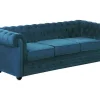 Vente-unique Chesterfield Zitbank-Driezitsbank Chesterfield Fluweel - Eend Blauw