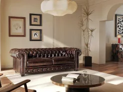 LINEA SOFA Chesterfield Zitbank-Driezitsbank Chesterfield Brenton 100% Buffelleer - Bruin Tinten