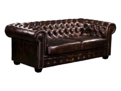 LINEA SOFA Chesterfield Zitbank-Driezitsbank Chesterfield Brenton 100% Buffelleer - Bruin Tinten