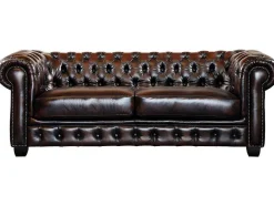 LINEA SOFA Chesterfield Zitbank-Driezitsbank Chesterfield Brenton 100% Buffelleer - Bruin Tinten