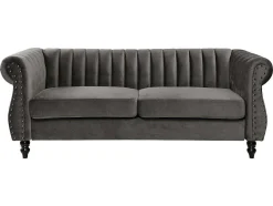 Vente-unique Chesterfield Zitbank-Driezitsbank Chesterfield Van Fluweel Trumbo - Antraciet