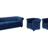 Vente-unique Set Zitbank + Fauteuil-Driezitsbank En 2 Fauteuils Chesterfield - Fluweel - Konings Blauw