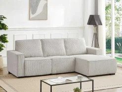 Vente-unique Aanbiedingen: Zitbank & Fauteuil-Driezitsbank En Elektrische Relaxfauteuil In Beige Ribfluweel Amelio
