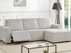 Vente-unique Aanbiedingen: Zitbank & Fauteuil-Driezitsbank En Elektrische Relaxfauteuil In Beige Ribfluweel Amelio