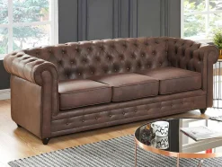 Vente-unique Set Zitbank + Fauteuil-Driezitsbank En Fauteuil Chesterfield Van Microvezel Met Vintage Look