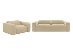 Maison Céphy Set Zitbank + Fauteuil-Driezitsbank En Fauteuil Van Beige Stof Met Textuur Pogni Van Maison Cephy