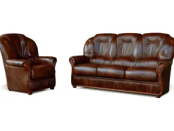 Vente-unique Set Zitbank + Fauteuil-Driezitsbank En Fauteuil Daphne Van 100% Buffel Leer - Bruin