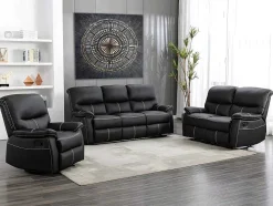 Vente-unique Set Zitbank + Fauteuil-Driezitsbank En Relaxfauteuil Canby - Kunstleer - Zwart
