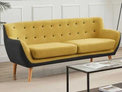 Vente-unique Scandinavisch-Driezitsbank In Gele En Antraciet Stof Serti Ii