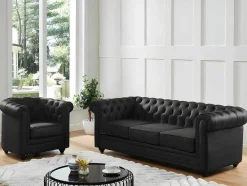 Vente-unique Chesterfield Zitbank-Driezitsbank Van Buffelleer Chesterfield - Zwart