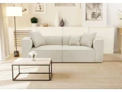 Vente-unique Designer Zitbank-Driezitsbank Van Cremekleurige Stof Acace