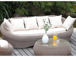 MYLIA Loungeset-Driezitsbank Voor Buiten Van Karamelkleurig Gevlochten Hars - Whiteheaven