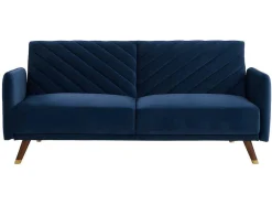 Vente-unique Klik-Klak En Bz Slaapbank-Driezitsbedbank Van Fluweel Joris - Blauw