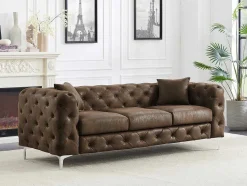 Vente-unique Chesterfield Zitbank-Driezits-Chesterfieldbank Van Microvezel Met Verouderd Leereffect Edwina