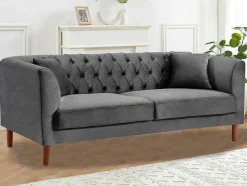 Vente-unique Chesterfield Zitbank-Driezits-Chesterfield-Bank Van Antracietkleurig Velours Arsene