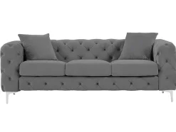 Vente-unique Chesterfield Zitbank-Driezits-Chesterfield-Bank Van Antracietgrijs Velours Edwina
