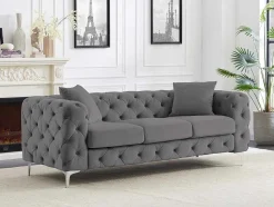Vente-unique Chesterfield Zitbank-Driezits-Chesterfield-Bank Van Antracietgrijs Velours Edwina
