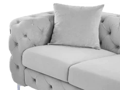 Vente-unique Chesterfield Zitbank-Driezits-Chesterfield-Bank Van Lichtgrijs Velours Edwina