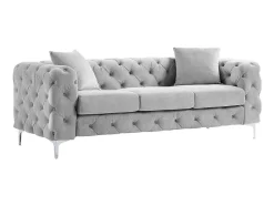 Vente-unique Chesterfield Zitbank-Driezits-Chesterfield-Bank Van Lichtgrijs Velours Edwina