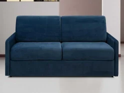 Vente-unique Speciale Modellen Zitbanken & Fauteuils-Driezits-Expressbedbank Van Fluweel Calife - Nachtblauw - Slaapruimte 140 Cm - Matras 14 Cm