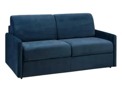 Vente-unique Speciale Modellen Zitbanken & Fauteuils-Driezits-Expressbedbank Van Fluweel Calife - Nachtblauw - Slaapruimte 140 Cm - Matras 14 Cm