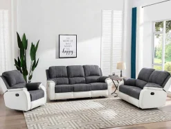 Vente-unique Zitbank-Driezits-Relaxbank Van Microvezel En Grijs En Wit Kunstleer Brody