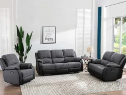 Vente-unique Zitbank-Driezits-Relaxbank Van Microvezel En Grijs En Zwart Kunstleer Brody