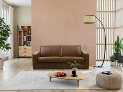 LINEA SOFA Slaapbank Met Matras-Driezits-Slaapbank 100% Buffelleer Delectea Ii - Kleur: Vintage Karamel
