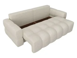 Vente-unique Designer Zitbank-Driezitsslaapbank Van Cremekleurige Bouclestof Issoro