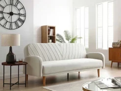 Vente-unique Scandinavisch-Driezitsslaapbank Van Cremekleurige Stof Venafra