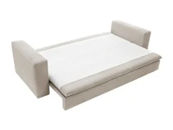 Vente-unique Fluweel / Suede-Driezitsslaapbank Van Cremewit Ribfluweel Tilia.