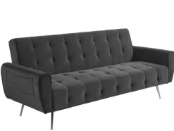Vente-unique Klik-Klak En Bz Slaapbank-Driezits-Slaapbank Van Fluweel Polani - Antraciet
