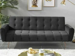 Vente-unique Klik-Klak En Bz Slaapbank-Driezits-Slaapbank Van Fluweel Polani - Antraciet
