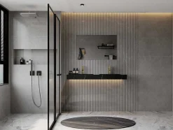 Shower & Design Wastafel-Dubbele Hangwasbak In Solid Surface Met De Look Van Zwart Marmer - L120,2 X B45,2 X H8 Cm - Takotna