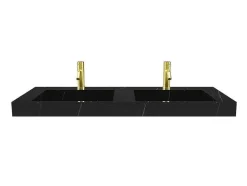 Shower & Design Wastafel-Dubbele Hangwasbak In Solid Surface Met De Look Van Zwart Marmer - L120,2 X B45,2 X H8 Cm - Takotna