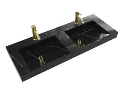 Shower & Design Wastafel-Dubbele Hangwasbak In Solid Surface Met De Look Van Zwart Marmer - L120,2 X B45,2 X H8 Cm - Takotna