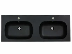 Shower & Design Wastafel-Dubbele Inbouwwastafel In Hars Met Steenlook - Zwart - L120 X B46 Cm - Atiwa