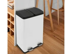 Monstershop Keukenaccessoire En -Opbergruimte-Dubbele Pedaalemmer 60 L - Wit