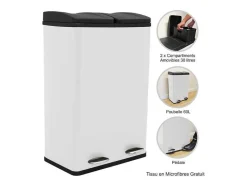 Monstershop Keukenaccessoire En -Opbergruimte-Dubbele Pedaalemmer 60 L - Wit