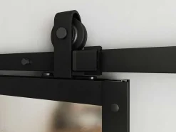 Vente-unique Schuifdeur-Dubbele Schuifdeur H205 X B83 Cm - Aluminium En Mat Gehard Glas - Wilden