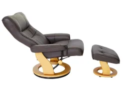 Vente-unique Fauteuil Leer-Edmonton Fauteuil Met Kruk, Bruin, Naturel Bruin