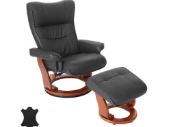 Vente-unique Fauteuil Leer-Edmonton Fauteuil Met Kruk, Zwart, Honingkleurig