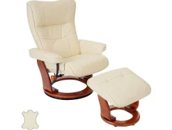 Vente-unique Fauteuil Leer-Edmonton Fauteuil Met Kruk, Creme, Honingkleurig
