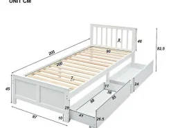 ModernLuxe Tweepersoonsbed-Eenpersoonsbed 90X200Cm In Massief Hout Met 2 Laden - Wit